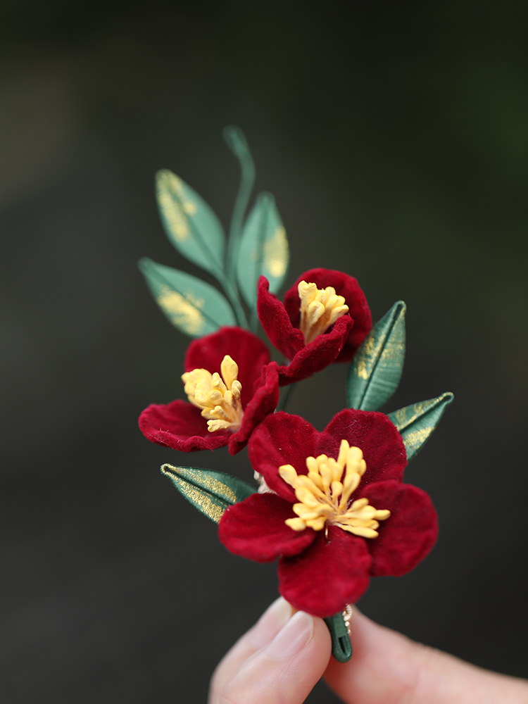 Vintage Red Hanfu Hairpin Headdress for Brides, Qipao Updo Side Clip, Xiuhe Chinese Style Toasting Dress Accessories Vintage Red Hanfu Hairpin Headdress for Brides, Qipao Updo Side Clip, Xiuhe Chinese Style Toasting Dress Accessories