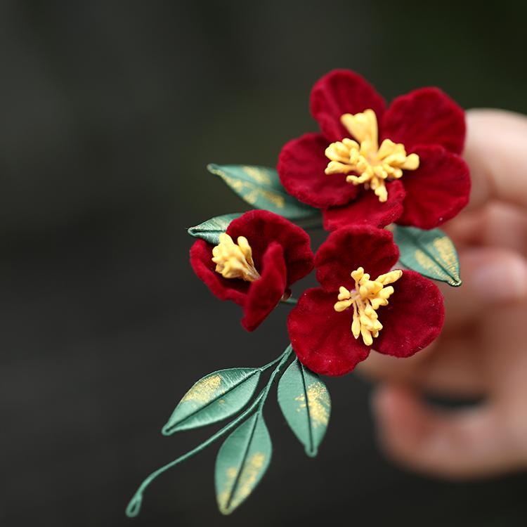 Vintage Red Hanfu Hairpin Headdress for Brides, Qipao Updo Side Clip, Xiuhe Chinese Style Toasting Dress Accessories