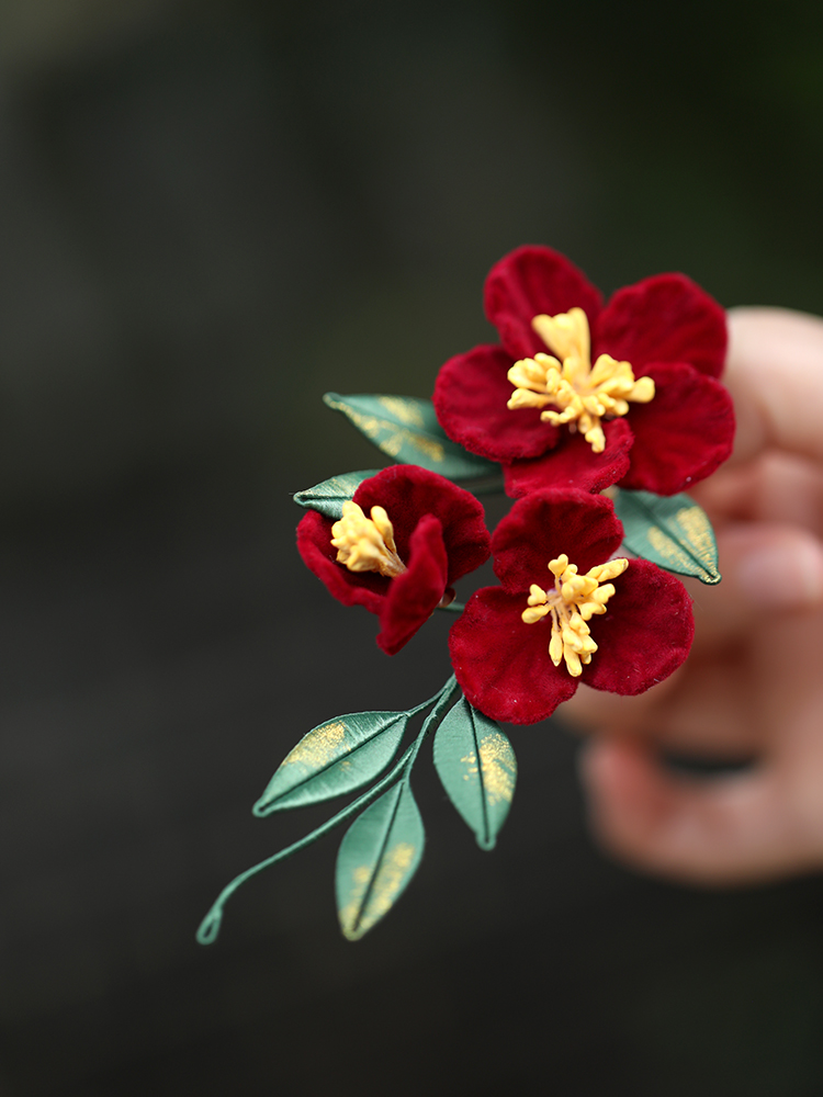 Vintage Red Hanfu Hairpin Headdress for Brides, Qipao Updo Side Clip, Xiuhe Chinese Style Toasting Dress Accessories Vintage Red Hanfu Hairpin Headdress for Brides, Qipao Updo Side Clip, Xiuhe Chinese Style Toasting Dress Accessories