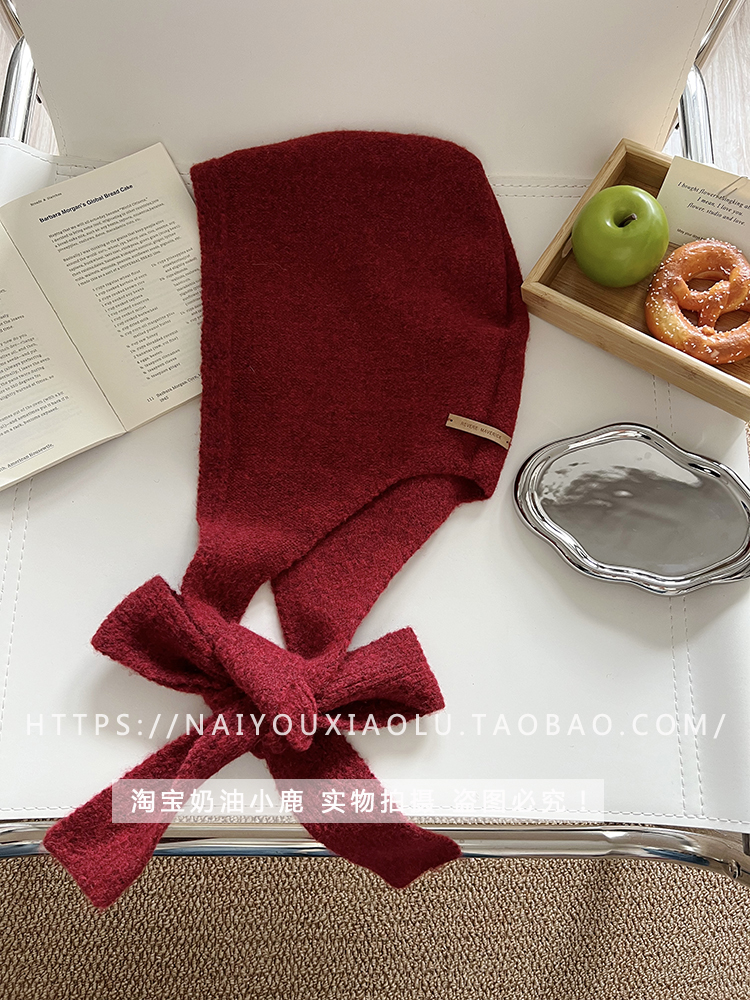 Vintage Red Knit Balaclava Hat and Scarf Set - Cozy Y2K Style Winter Accessory for a Chic Look