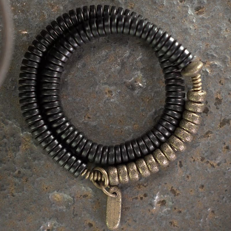 Vintage Retro Double-Layer Black Sandalwood Bracelet for Men and Women - Personalized Original Design Jewelry