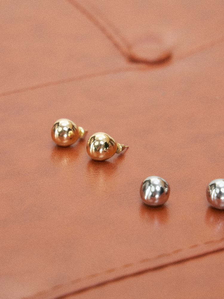Vintage Round Ball Stud Earrings in Copper Alloy - Non-Metallic, Versatile Ear Accessories for Niche Style and Everyday Wear