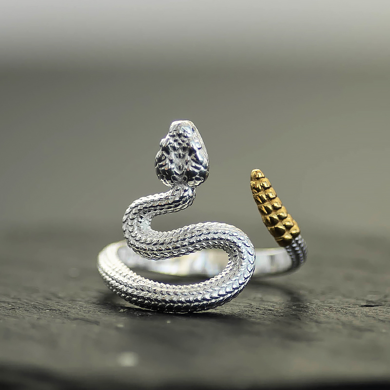 Vintage S925 Silver Snake Open Ring - Three-Dimensional Chinese Style High-End Luxury Jewelry