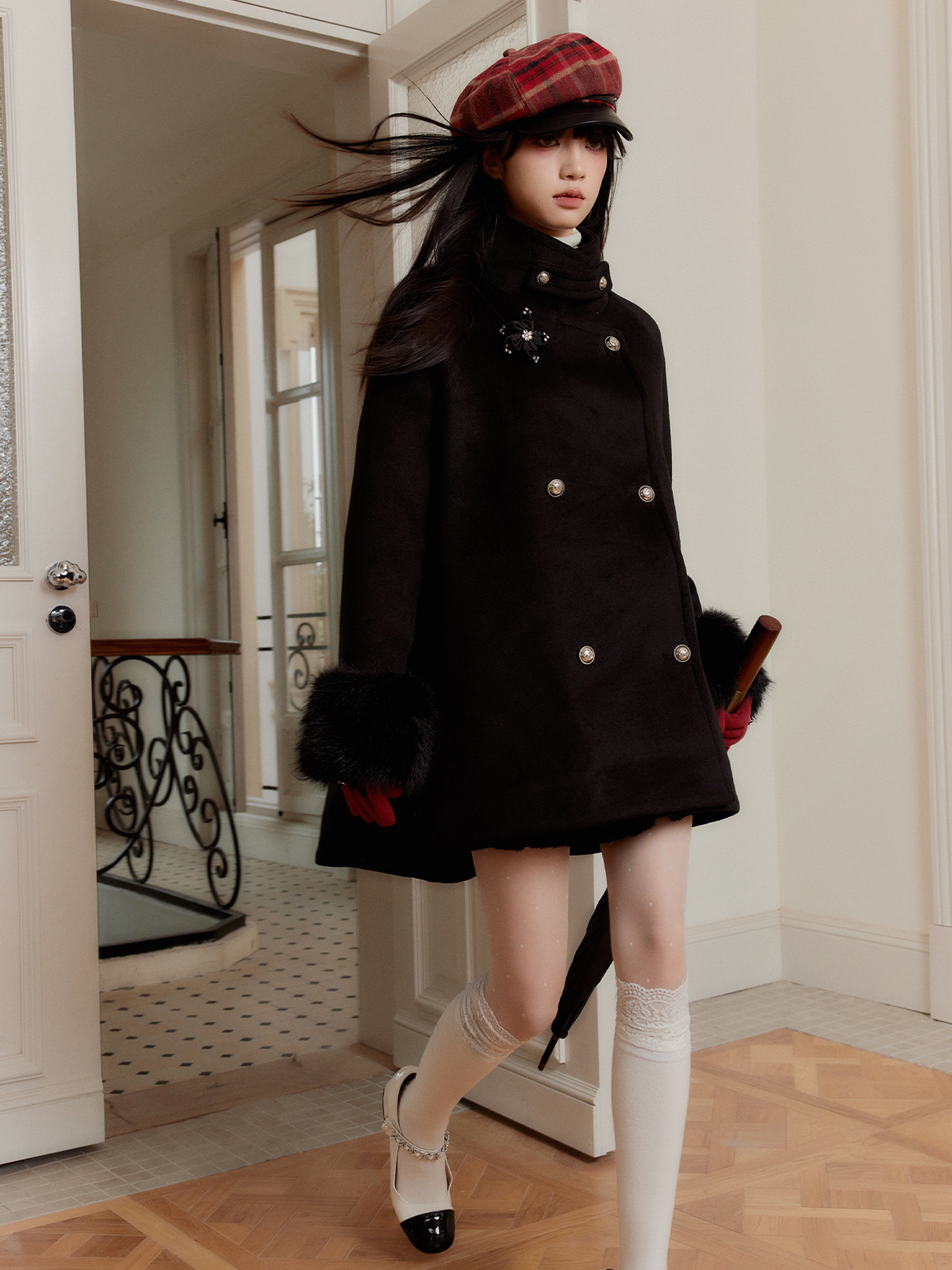 Vintage Showa Old Dream Double-Breasted Woolen Coat - Thousand Gold Cloak for Winter, Retro Y2K Style Outerwear