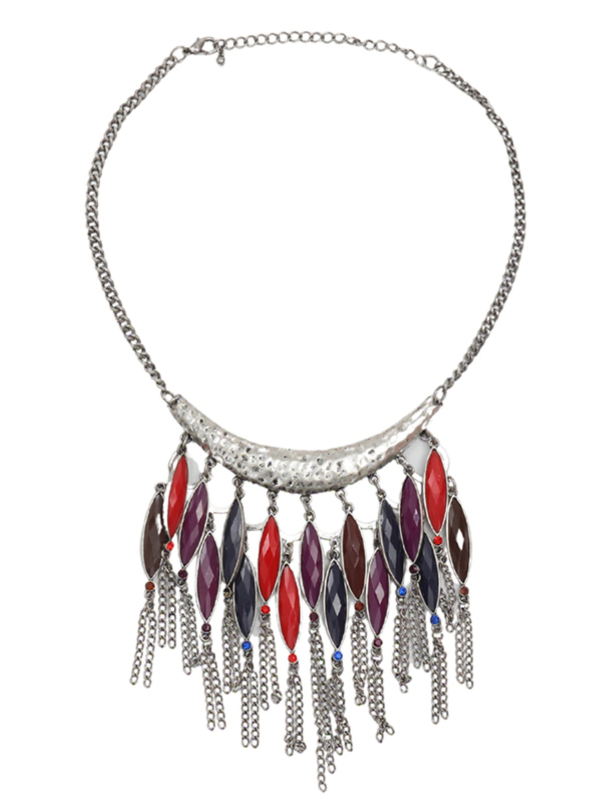 Vintage Silver Tassel Necklace for Women with Exaggerated Diamond-Shaped Gemstones, Bohemian Collarbone Chain Jewelry Vintage Silver Tassel Necklace for Women with Exaggerated Diamond-Shaped Gemstones, Bohemian Collarbone Chain Jewelry