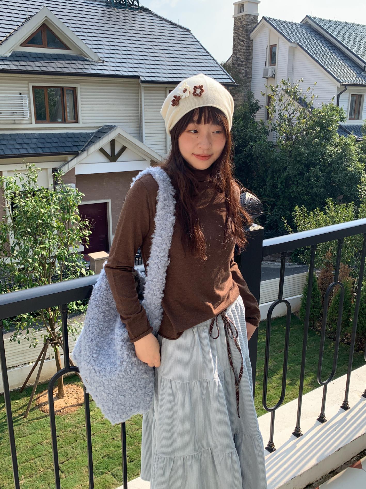 Vintage Soft Cotton Wool High Neck Long Sleeve Top - Pine Cone Cabin Loose Fit for Cozy Fall Style Vintage Soft Cotton Wool High Neck Long Sleeve Top - Pine Cone Cabin Loose Fit for Cozy Fall Style