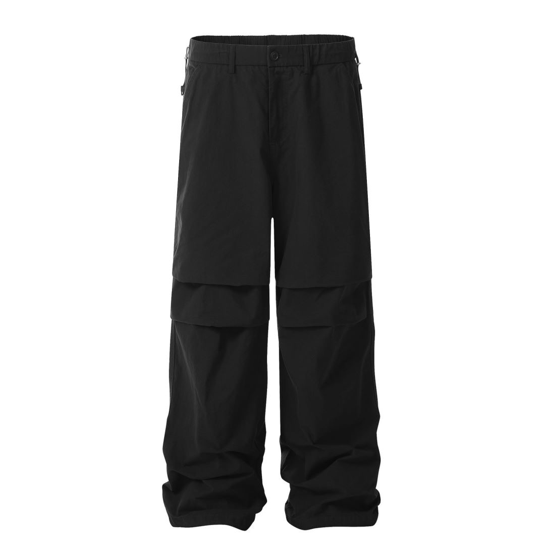 Vintage Street Style Pleated Wide-Leg Cargo Pants with Elastic Waist and Drawstring, Casual Loose Floor-Length Trousers for 90s Y2K Fashion Vintage Street Style Pleated Wide-Leg Cargo Pants with Elastic Waist and Drawstring, Casual Loose Floor-Length Trousers for 90s Y2K Fashion