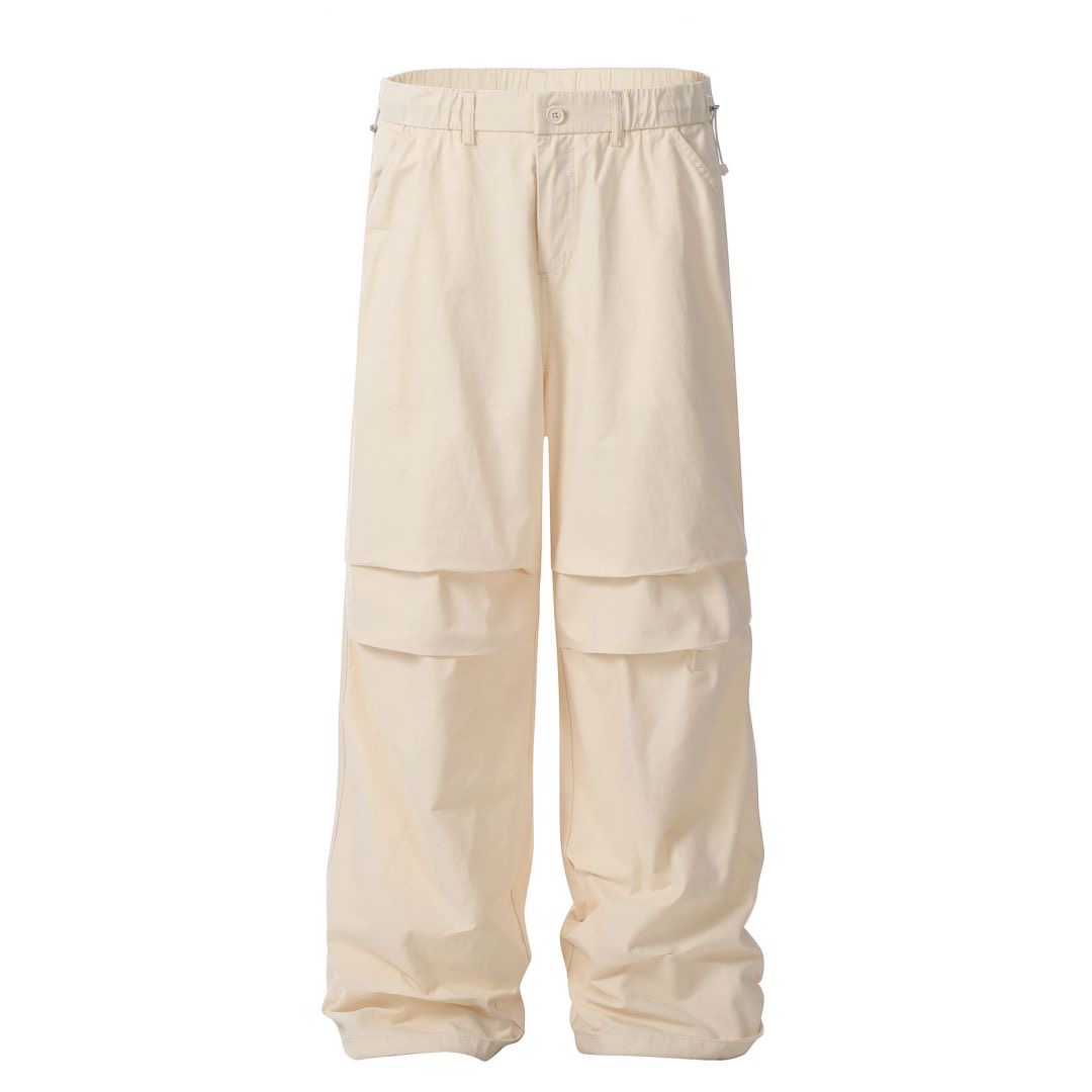 Vintage Street Style Pleated Wide-Leg Cargo Pants with Elastic Waist and Drawstring, Casual Loose Floor-Length Trousers for 90s Y2K Fashion Vintage Street Style Pleated Wide-Leg Cargo Pants with Elastic Waist and Drawstring, Casual Loose Floor-Length Trousers for 90s Y2K Fashion