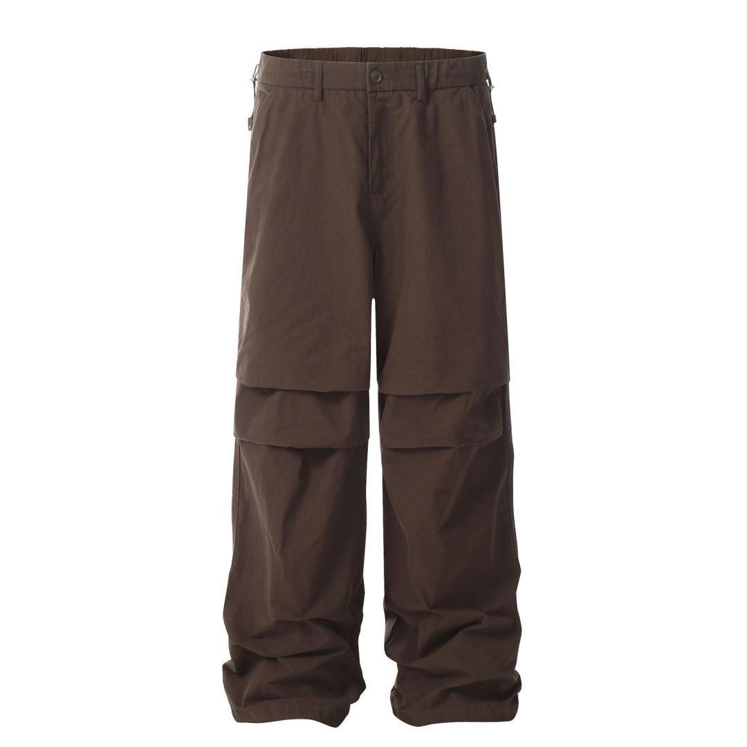 Vintage Street Style Pleated Wide-Leg Cargo Pants with Elastic Waist and Drawstring, Casual Loose Floor-Length Trousers for 90s Y2K Fashion