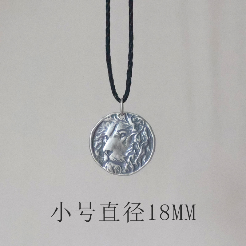 Vintage Thai Silver Lion Pendant Necklace, 925 Sterling Silver Relief Design, European American Style, Black Cord, Antique Look
