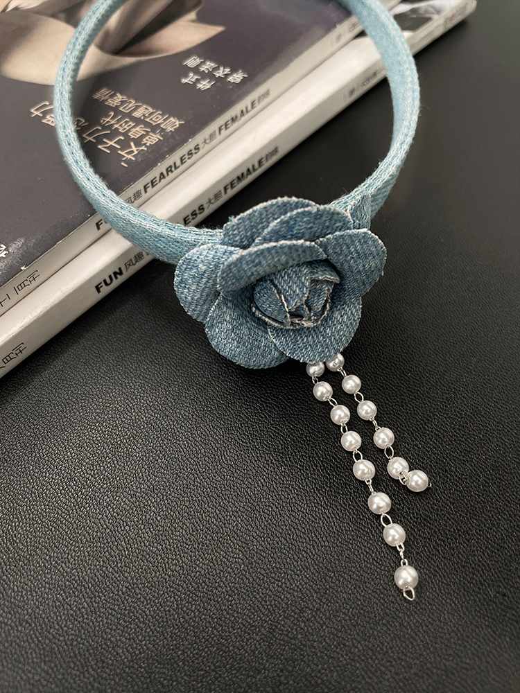 Vintage Three-Dimensional Denim Blue Flower Choker Necklace for Women - Unique Collarbone Chain Neckband - Boho Style Vintage Three-Dimensional Denim Blue Flower Choker Necklace for Women - Unique Collarbone Chain Neckband - Boho Style