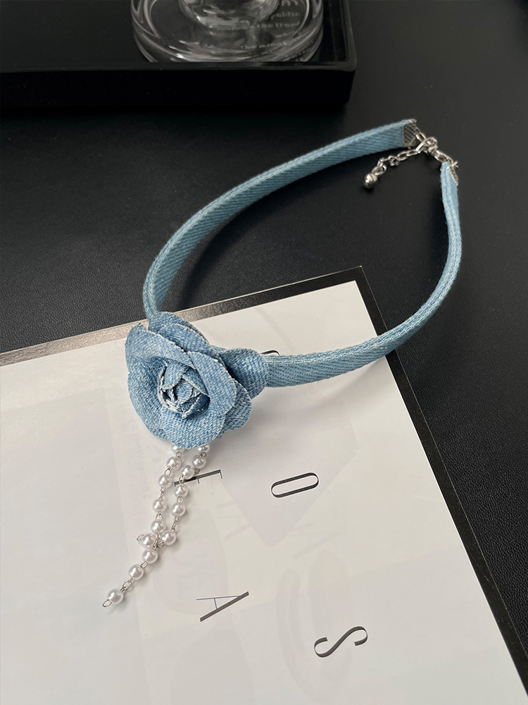 Vintage Three-Dimensional Denim Blue Flower Choker Necklace for Women - Unique Collarbone Chain Neckband - Boho Style Vintage Three-Dimensional Denim Blue Flower Choker Necklace for Women - Unique Collarbone Chain Neckband - Boho Style