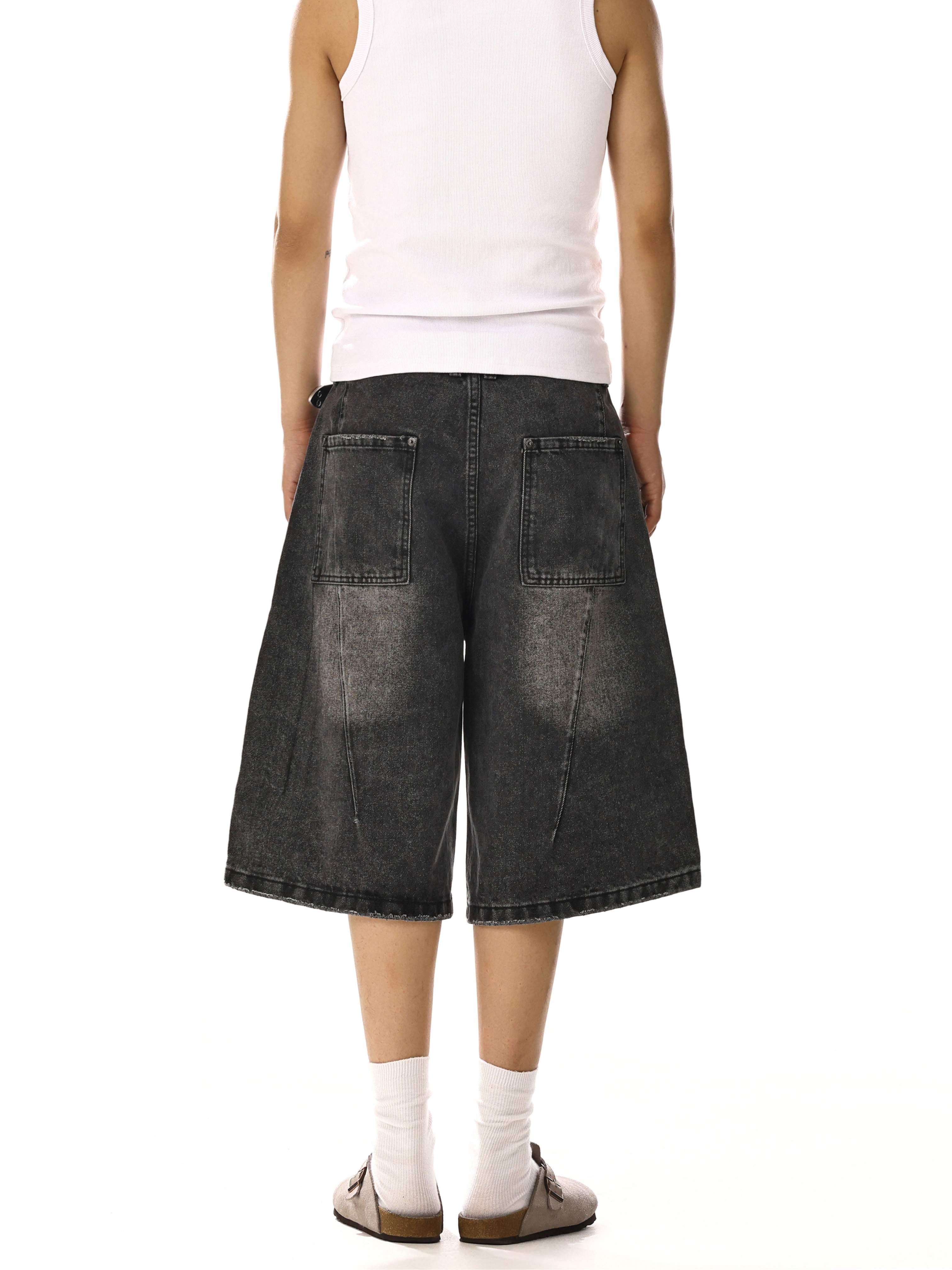 Vintage Washed Distressed Denim Shorts for Men and Women - Unisex Loose Wide-Leg Capri Pants for Casual Street Style Vintage Washed Distressed Denim Shorts for Men and Women - Unisex Loose Wide-Leg Capri Pants for Casual Street Style