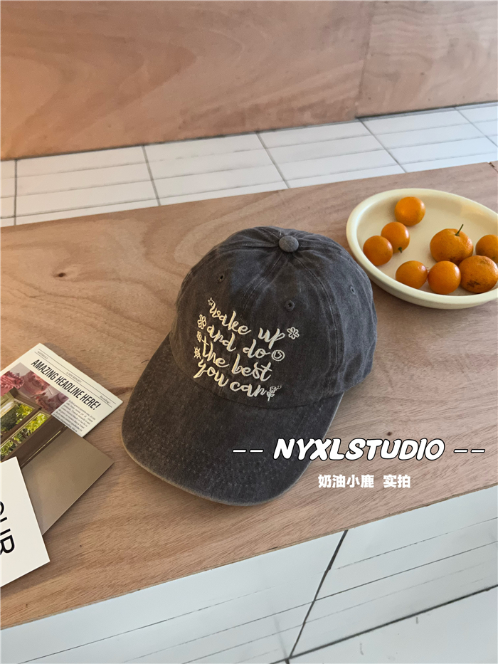 Vintage Washed Letter Embroidery Baseball Cap - Casual Wide-Brim Duckbill Hat for Women, Men, and Couples, Trendy 90s Style