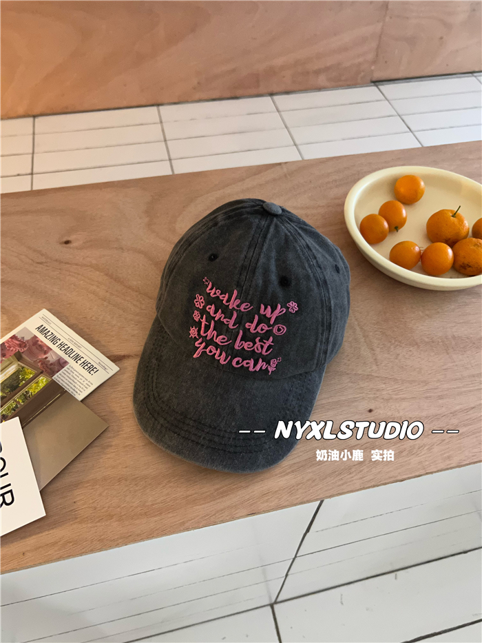 Vintage Washed Letter Embroidery Baseball Cap - Casual Wide-Brim Duckbill Hat for Women, Men, and Couples, Trendy 90s Style Vintage Washed Letter Embroidery Baseball Cap - Casual Wide-Brim Duckbill Hat for Women, Men, and Couples, Trendy 90s Style