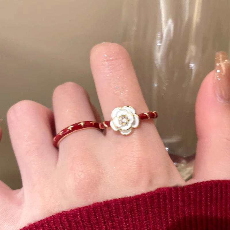 Vintage Wine Red Drip Glaze Camellia Ring for Women - Minimalist Adjustable Finger Ring, 2025 Trendy Jewelry Vintage Wine Red Drip Glaze Camellia Ring for Women - Minimalist Adjustable Finger Ring, 2025 Trendy Jewelry
