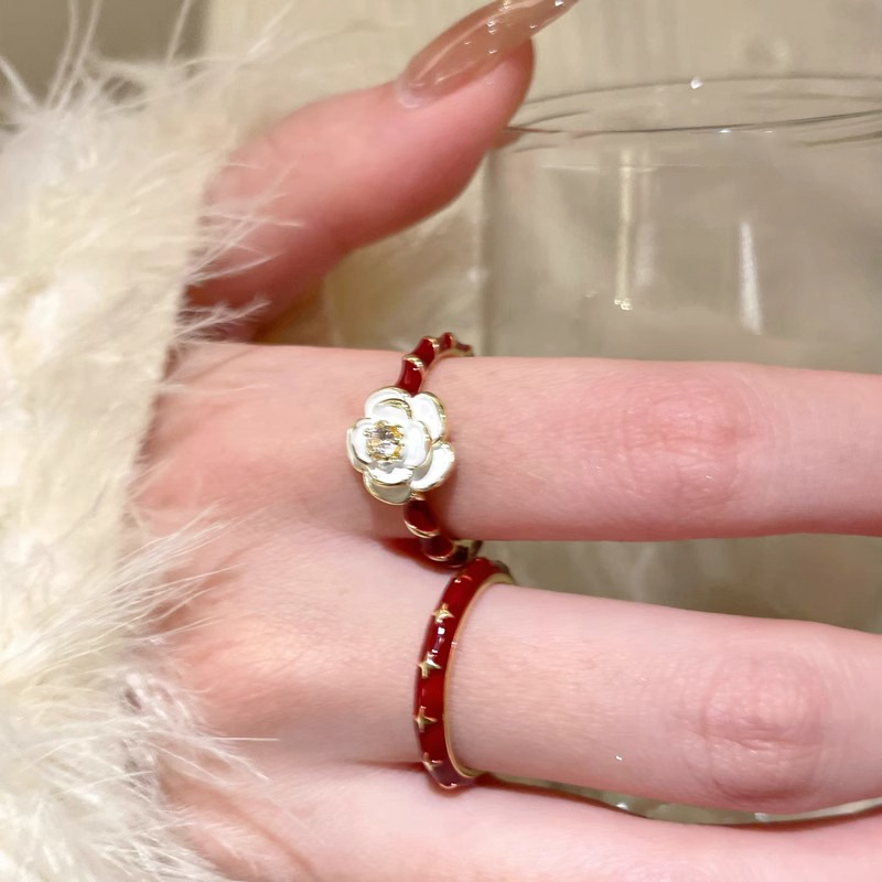 Vintage Wine Red Drip Glaze Camellia Ring for Women - Minimalist Adjustable Finger Ring, 2025 Trendy Jewelry Vintage Wine Red Drip Glaze Camellia Ring for Women - Minimalist Adjustable Finger Ring, 2025 Trendy Jewelry