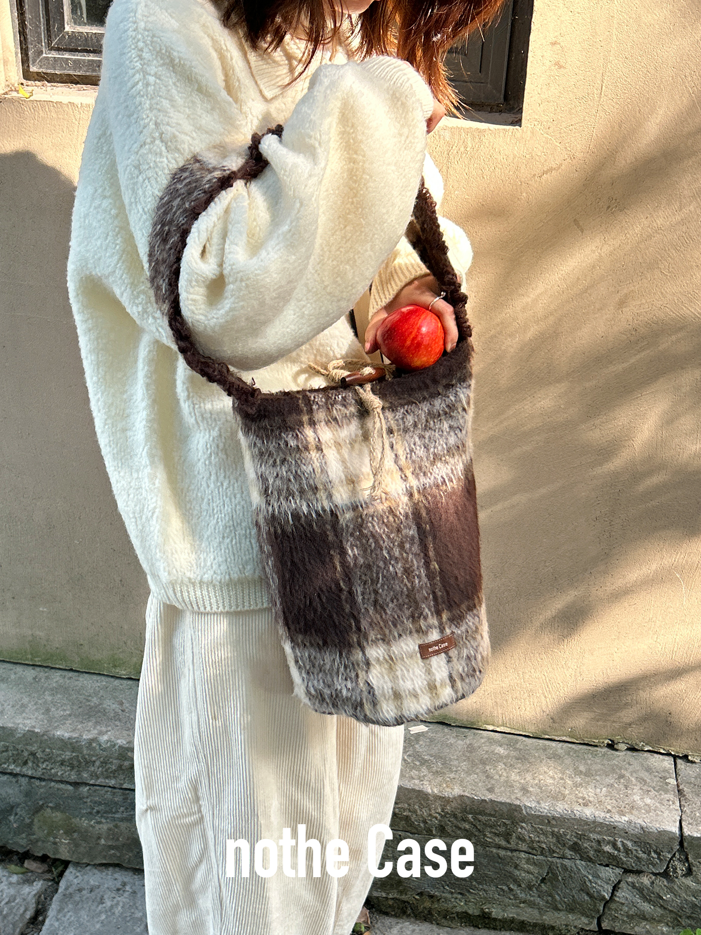 Vintage Wool Plaid Bucket Bag - Truffle Tani Inspired Autumn Winter Shoulder Bag for Chic Style