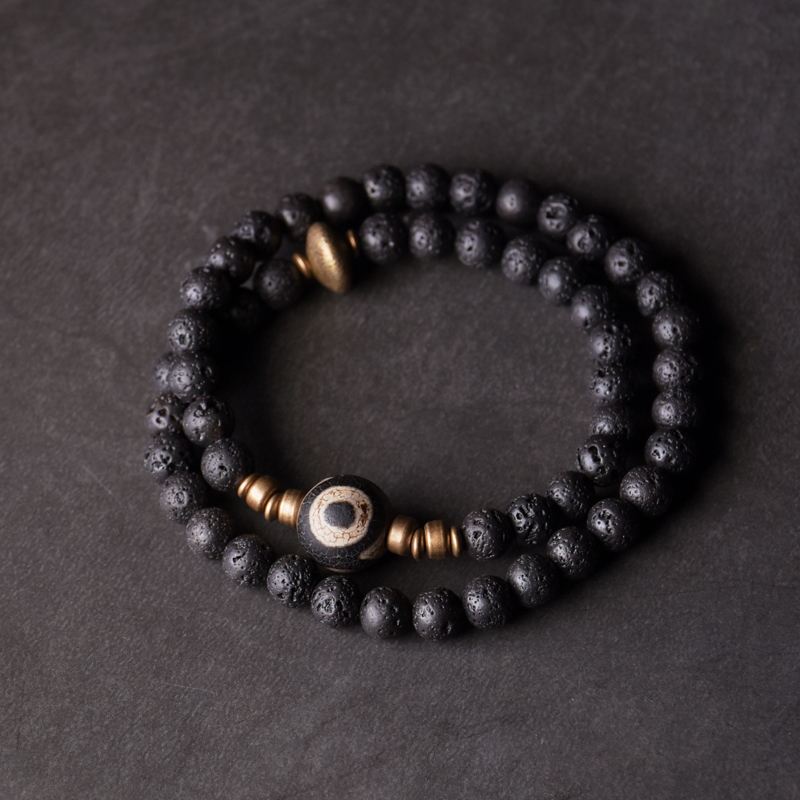 Volcanic Stone Bracelet for Men and Women, Retro Multi-Layer Design, Versatile Black Jewelry for Fashion-Forward Styles