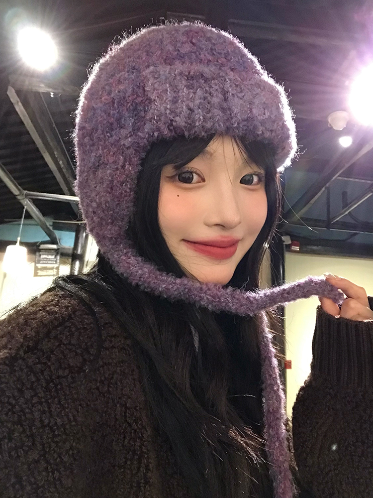 Warm and Cold-Resistant Women's Lei Feng Hat - Thickened Fleece-Lined Knitted Wool Ear Protection Hat for Winter Fashion