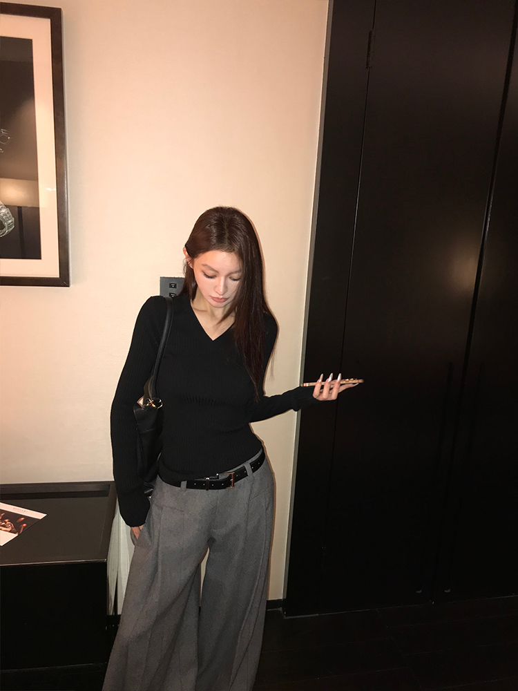 Warm and Soft Melody V-Neck Wool Sweater for Women - Long Sleeve Knitted Top for Spring and Winter, Cozy Lazy Style Fashion Warm and Soft Melody V-Neck Wool Sweater for Women - Long Sleeve Knitted Top for Spring and Winter, Cozy Lazy Style Fashion