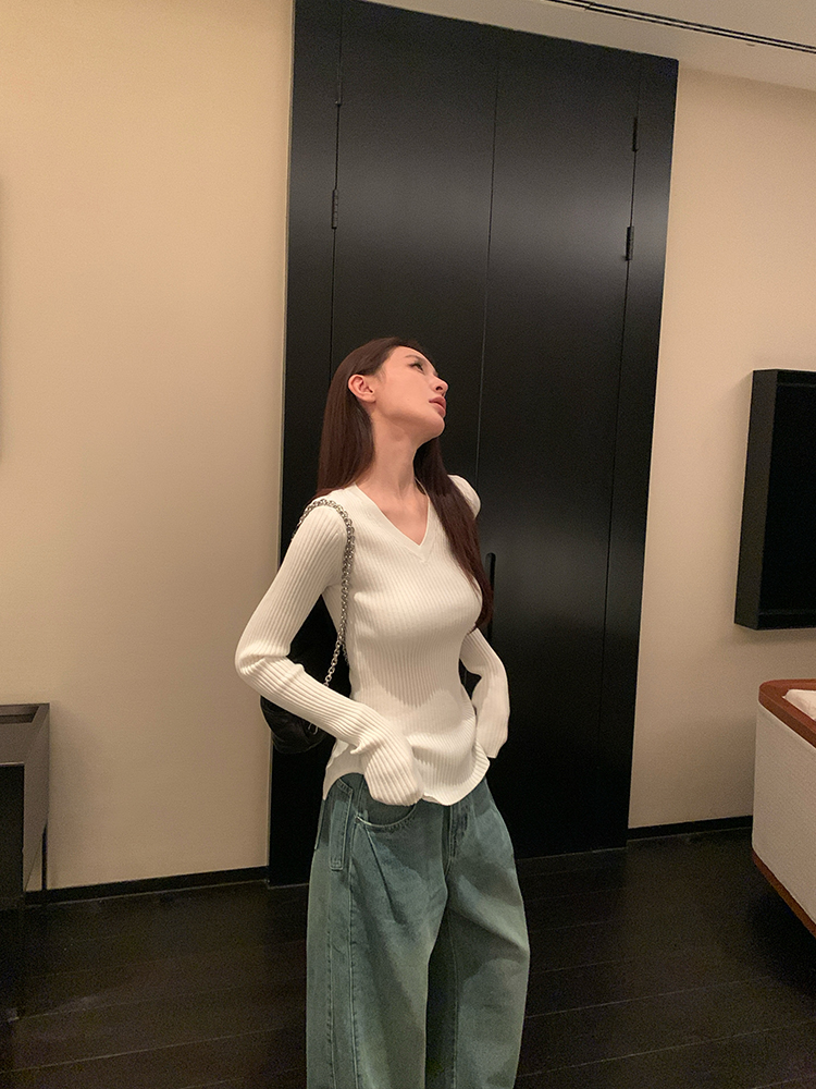 Warm and Soft Melody V-Neck Wool Sweater for Women - Long Sleeve Knitted Top for Spring and Winter, Cozy Lazy Style Fashion Warm and Soft Melody V-Neck Wool Sweater for Women - Long Sleeve Knitted Top for Spring and Winter, Cozy Lazy Style Fashion