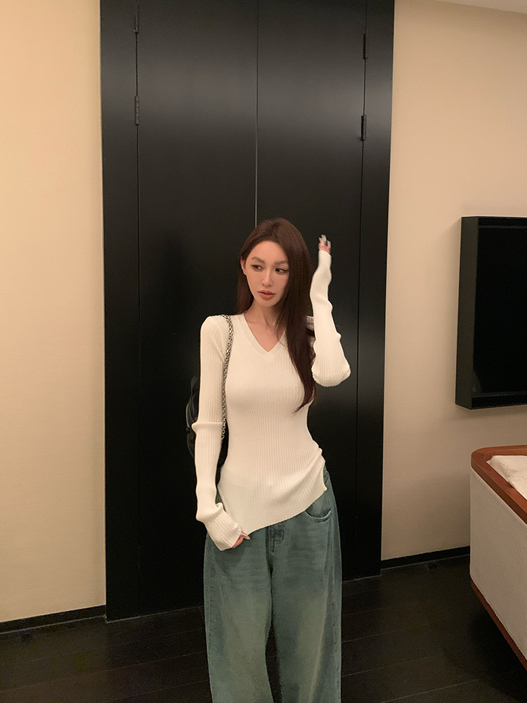 Warm and Soft Melody V-Neck Wool Sweater for Women - Long Sleeve Knitted Top for Spring and Winter, Cozy Lazy Style Fashion Warm and Soft Melody V-Neck Wool Sweater for Women - Long Sleeve Knitted Top for Spring and Winter, Cozy Lazy Style Fashion