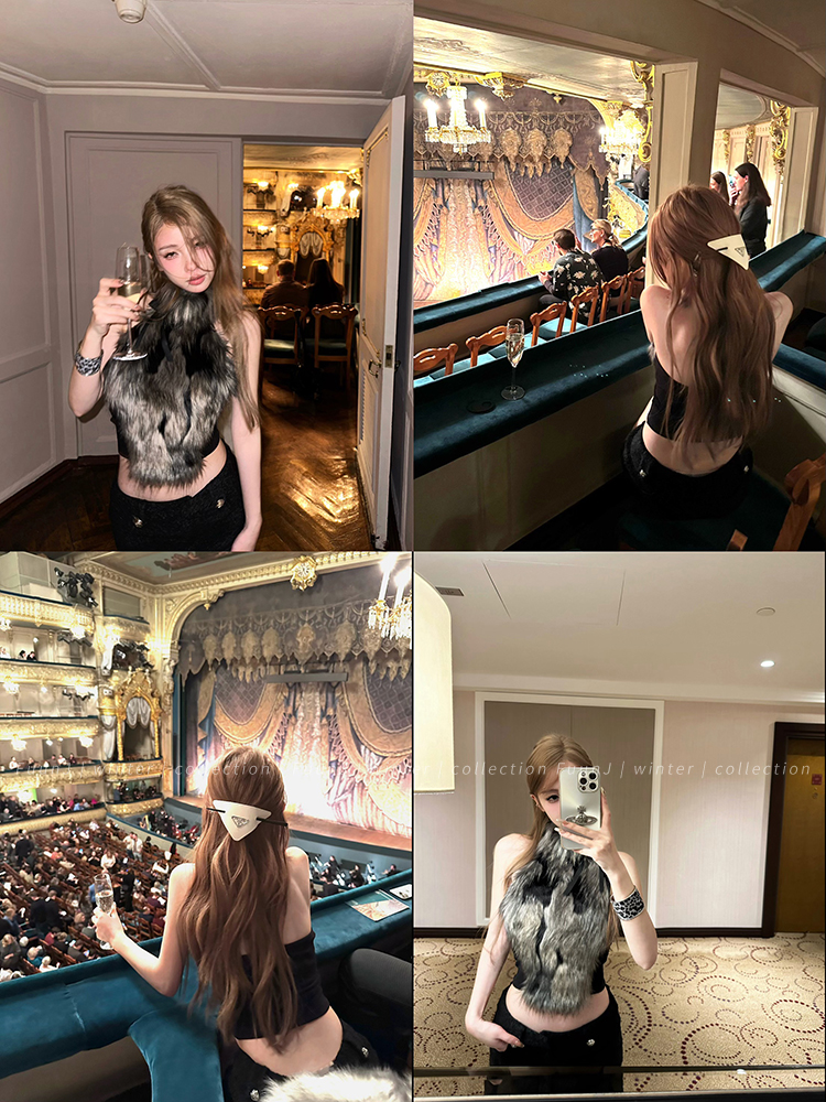 Warm Ginger Fiber Design Fur Strap Vest for Women - Retro Plush Top with Snowy Domain Demoness Style Warm Ginger Fiber Design Fur Strap Vest for Women - Retro Plush Top with Snowy Domain Demoness Style