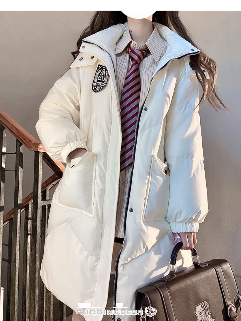 Warm Loose-Fitting Hooded JK Down Jacket - Thick College-Style White Duck Down Coat for Winter Fashion Warm Loose-Fitting Hooded JK Down Jacket - Thick College-Style White Duck Down Coat for Winter Fashion