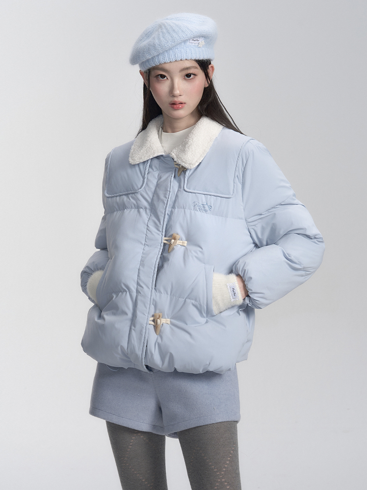 Warm Winter Short Cotton Jacket with Lamb Wool Collar for Cozy Barnfit Style