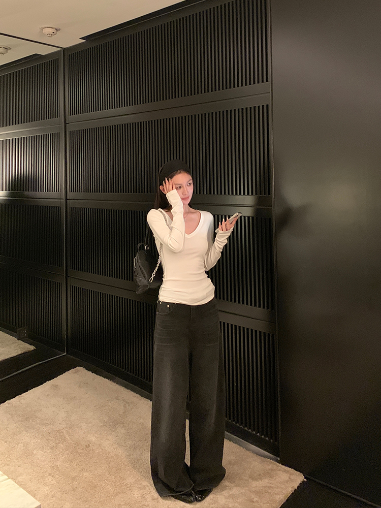 Washed Black Vintage Chic Wide-Leg Jeans for Women - Spring Winter Fashion, Y2K Style, Trendy Casual Denim Washed Black Vintage Chic Wide-Leg Jeans for Women - Spring Winter Fashion, Y2K Style, Trendy Casual Denim