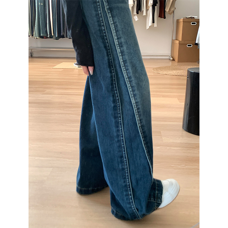 Water-Washed Patchwork Wide-Leg Jeans for Women - Summer Retro High-Waisted Loose Straight-Leg Pants