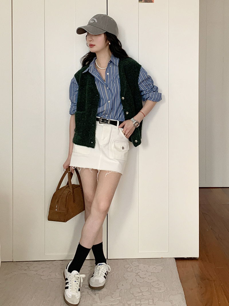 White Denim Mini Skirt for Women - 2025 Summer High Waist Slim A-Line Style, Trendy Casual Look for Work and Play
