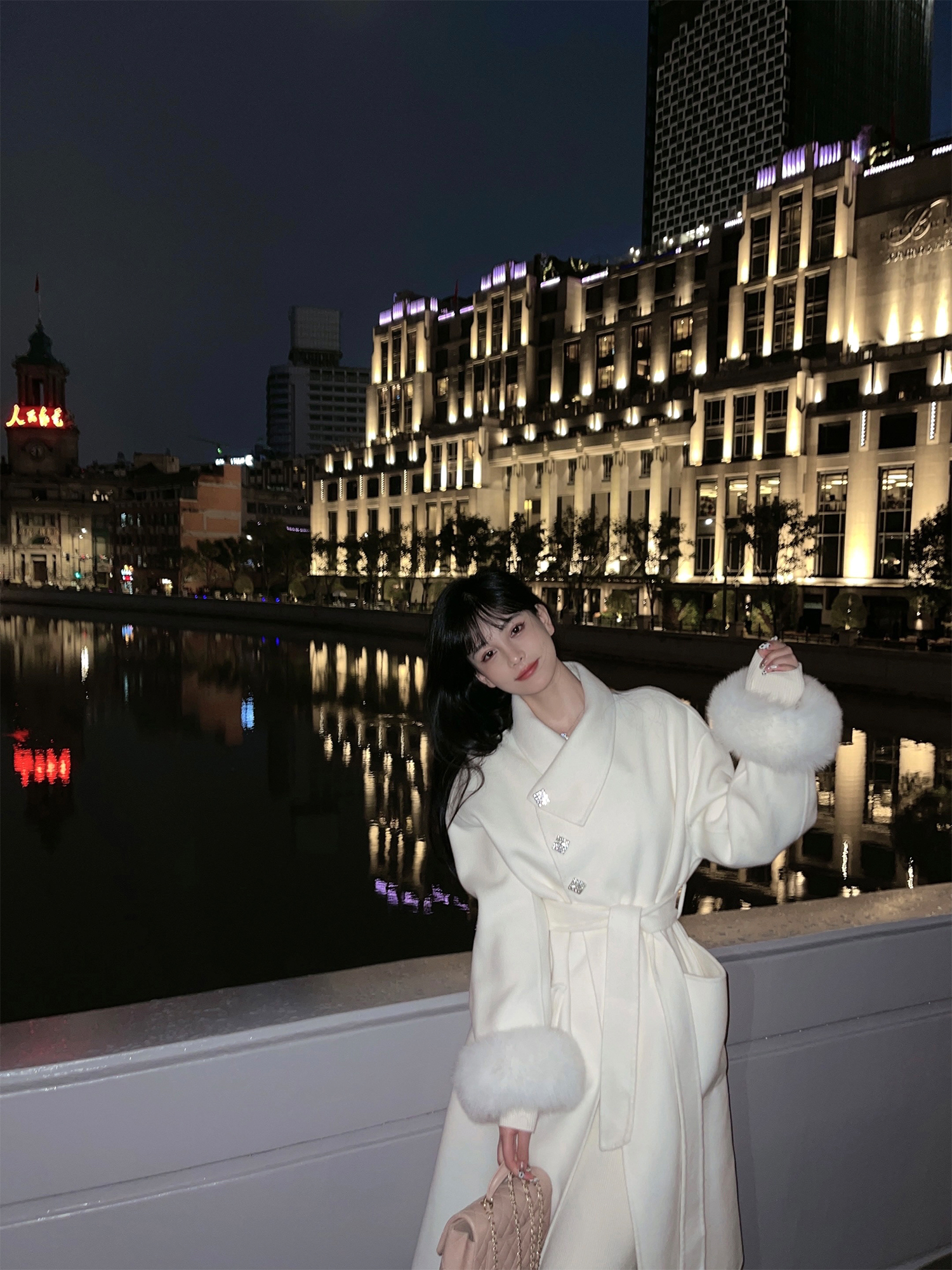 White Double-Sided Wool Coat for Women with Fox Fur Trim, Stylish Petite Winter Coat, Unique and Chic Outerwear White Double-Sided Wool Coat for Women with Fox Fur Trim, Stylish Petite Winter Coat, Unique and Chic Outerwear