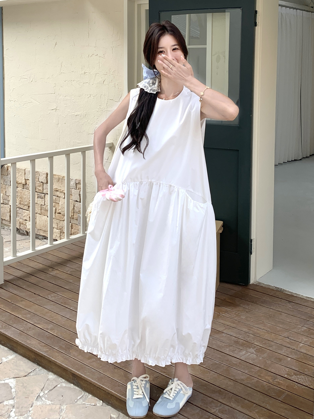 White Elegant Korean-Style Ruffled Pleated Tank Dress for Women - 2025 Summer Fashion, Age-Reducing Pure Style White Elegant Korean-Style Ruffled Pleated Tank Dress for Women - 2025 Summer Fashion, Age-Reducing Pure Style