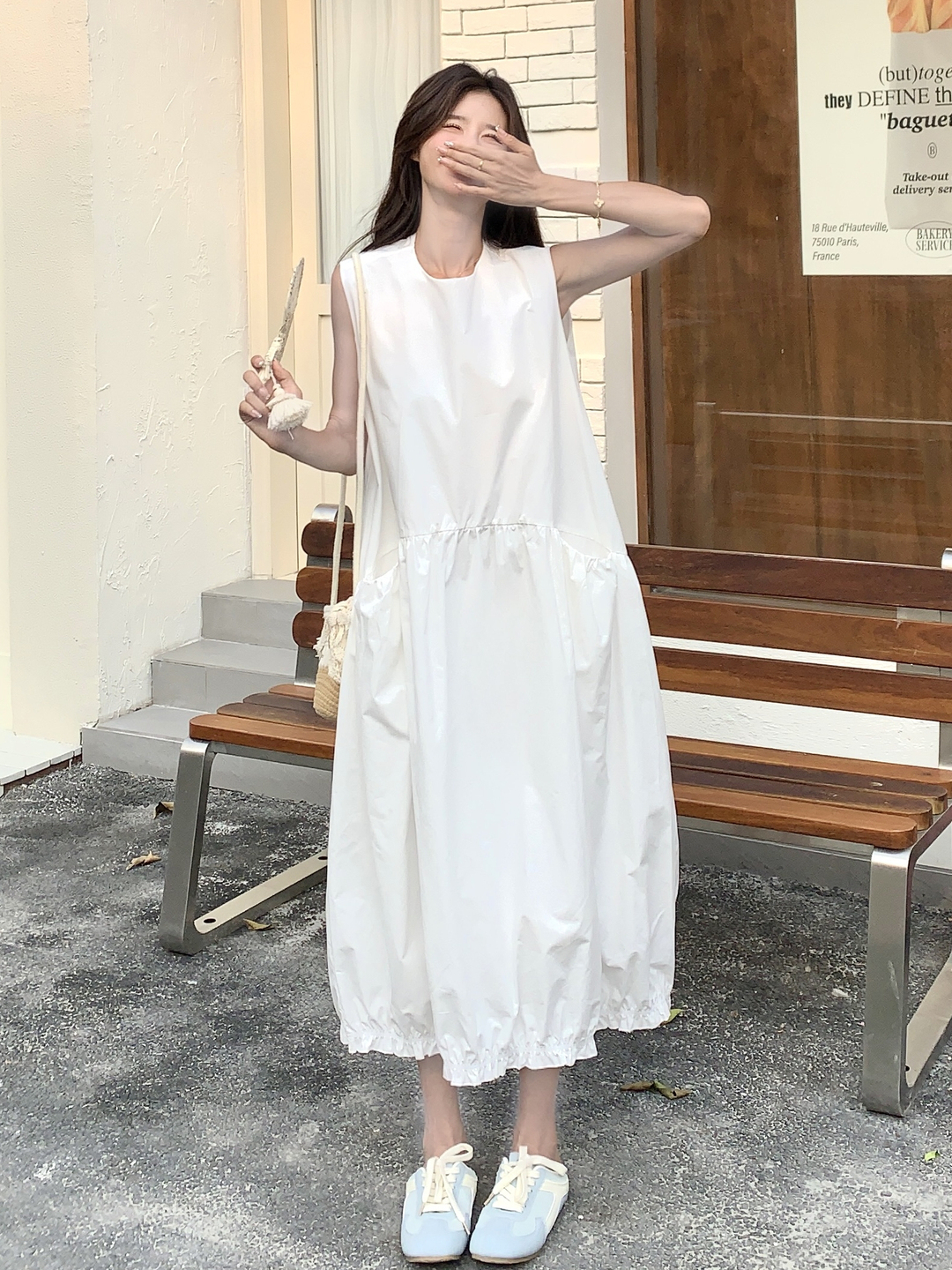 White Elegant Korean-Style Ruffled Pleated Tank Dress for Women - 2025 Summer Fashion, Age-Reducing Pure Style White Elegant Korean-Style Ruffled Pleated Tank Dress for Women - 2025 Summer Fashion, Age-Reducing Pure Style