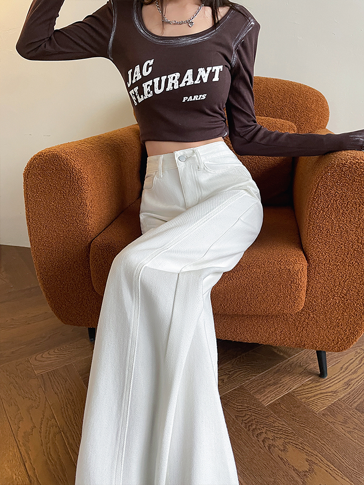 White Fleece-Lined Women's High-Waisted Wide-Leg Jeans - Winter 2025 Patchwork Casual Floor-Length Pants White Fleece-Lined Women's High-Waisted Wide-Leg Jeans - Winter 2025 Patchwork Casual Floor-Length Pants