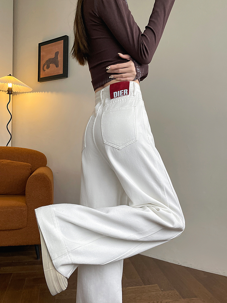 White Fleece-Lined Women's High-Waisted Wide-Leg Jeans - Winter 2025 Patchwork Casual Floor-Length Pants White Fleece-Lined Women's High-Waisted Wide-Leg Jeans - Winter 2025 Patchwork Casual Floor-Length Pants