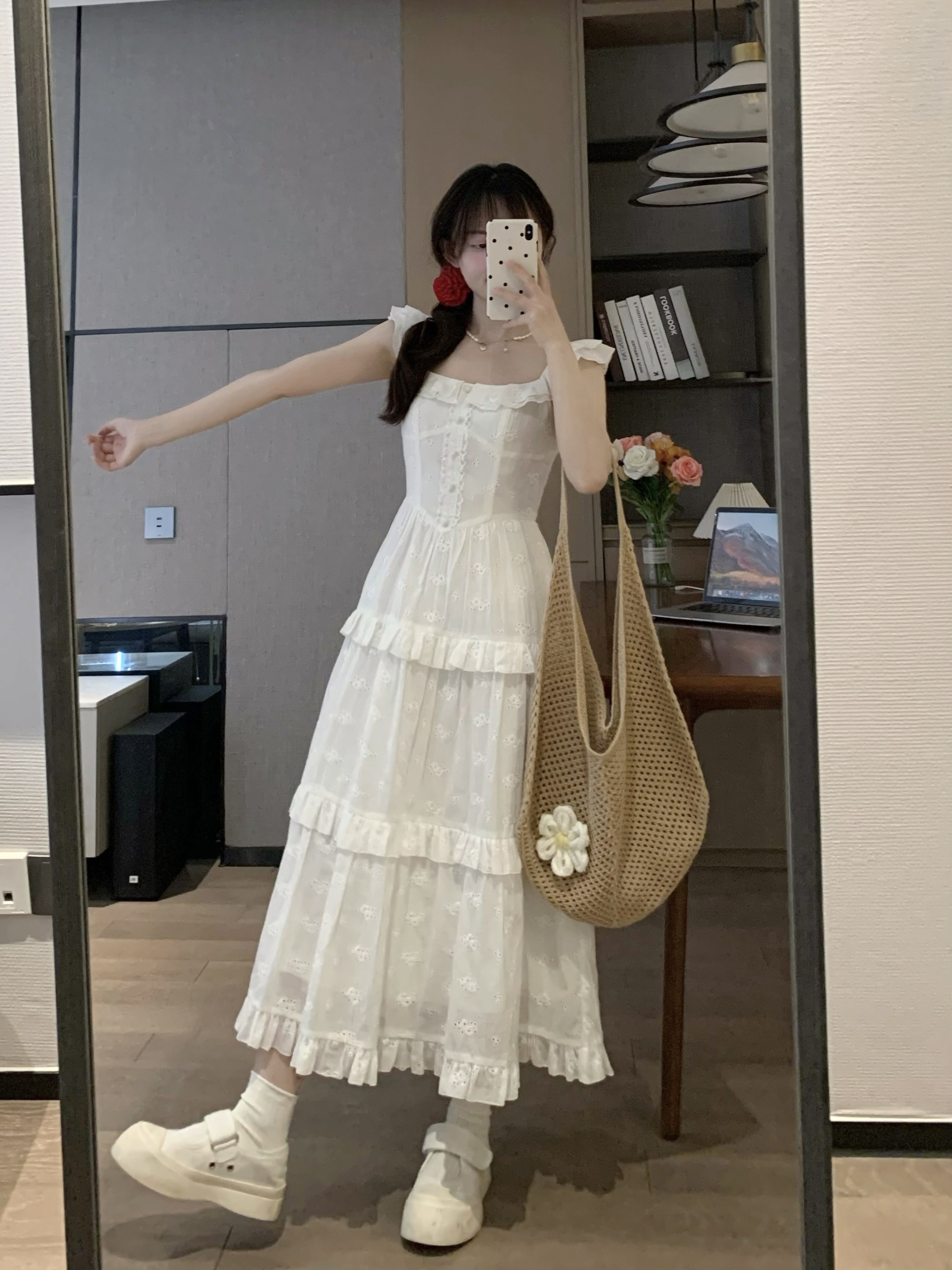 White Flutter Sleeve Dress - 2025 Spring/Summer Collection, Moonlight Inspired, Sweet French Style, Elegant and Feminine Fashion