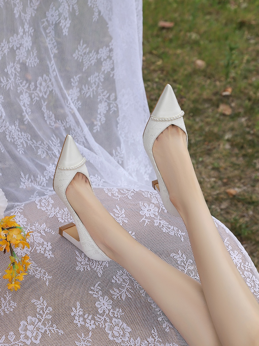White French Style Thick-Heeled Wedding Shoes for Women - Comfortable Bridal High Heels for Everyday Wear White French Style Thick-Heeled Wedding Shoes for Women - Comfortable Bridal High Heels for Everyday Wear