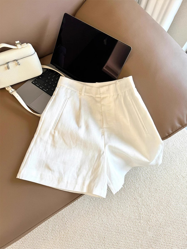 White High-End Linen Wide-Leg Shorts for Women - 2025 Summer Fashion, Versatile Slimming Casual Pants