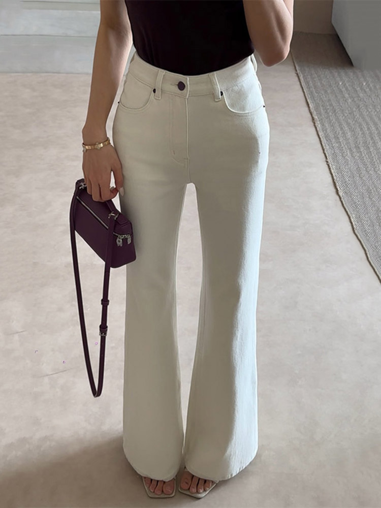 White High-Waisted Flared Jeans for Women, Loose-Fitting Slimming Wide-Leg Pants, Summer 2025 Fashion Trend