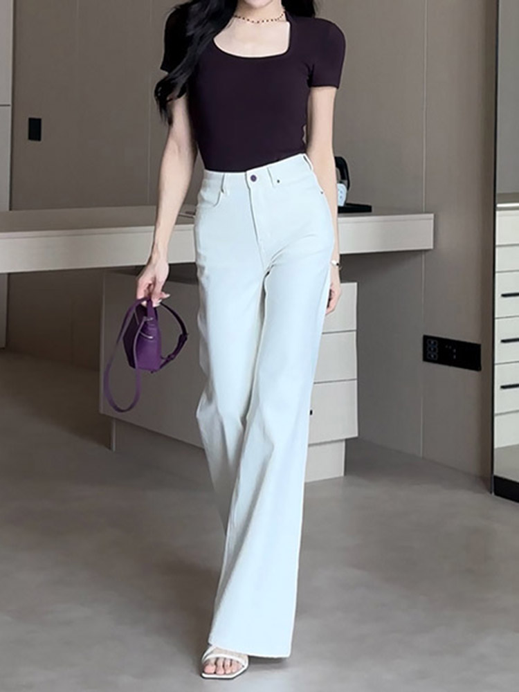 White High-Waisted Flared Jeans for Women, Loose-Fitting Slimming Wide-Leg Pants, Summer 2025 Fashion Trend