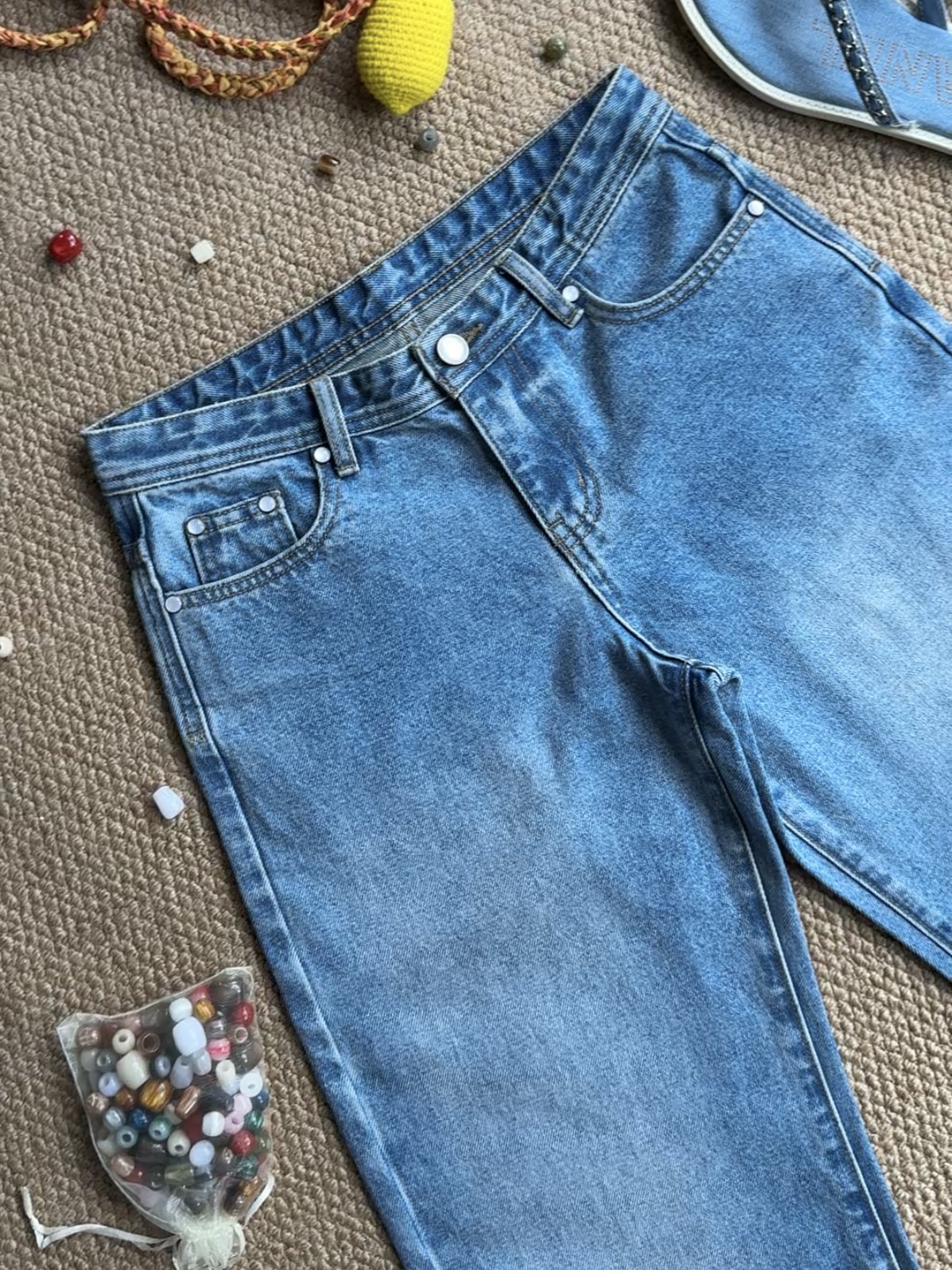 White Jade Cat Eye Summer Breeze Blue Wide-Leg Jeans - Light Comfortable Y2K Style for Effortless Summer Fashion