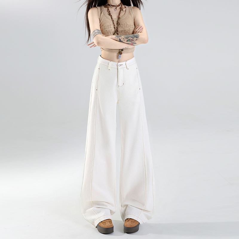 White Lyocell Wide-Leg Jeans for Women, High-Waisted Tencel Cotton Loose Fit, 2025 Spring/Summer Fashion, Trendy Casual Pants