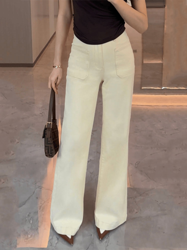 White Micro-Flare Jeans for Women - Low-Waist Slim Straight Wide-Leg Pants for Summer 2025, Trendy Loose Fit, Fashion Staple