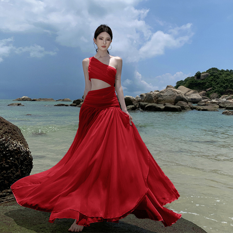 White Off-Shoulder Chiffon Long Dress - Exquisite Big Swing Summer Dress for High-End Seaside Vacation, Fairy Style