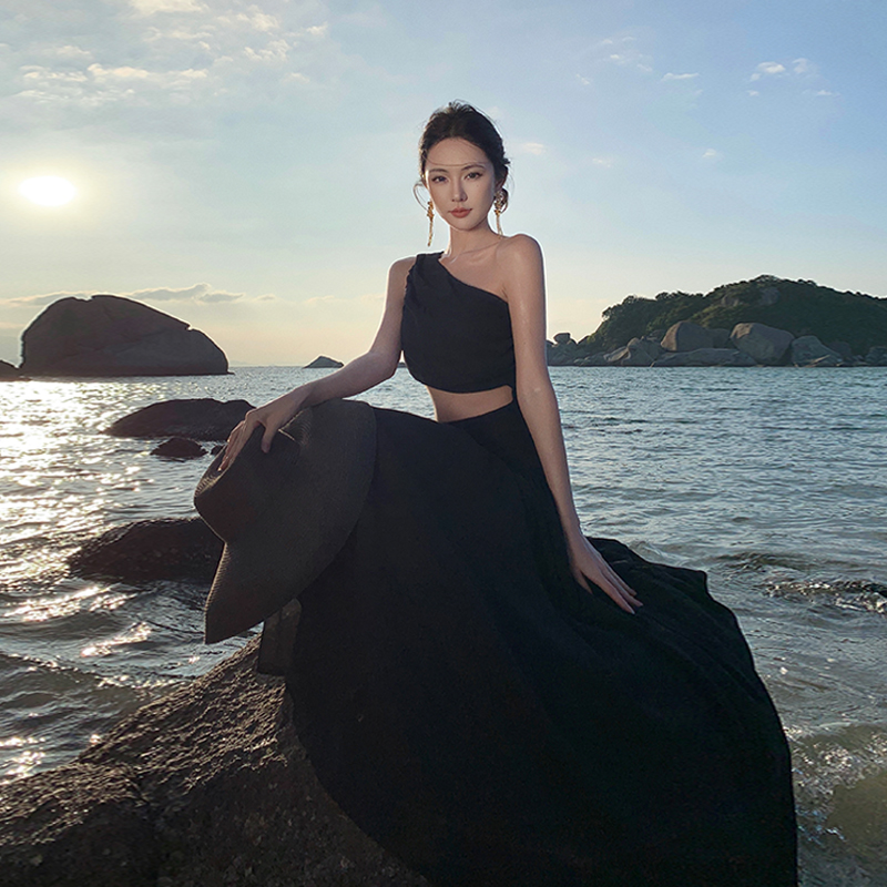 White Off-Shoulder Chiffon Long Dress - Exquisite Big Swing Summer Dress for High-End Seaside Vacation, Fairy Style White Off-Shoulder Chiffon Long Dress - Exquisite Big Swing Summer Dress for High-End Seaside Vacation, Fairy Style