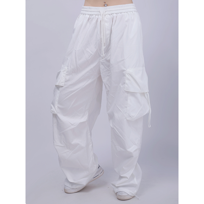 White Thin Cargo Pants for Women - Elastic Waist Jazz Dance Sports Casual Trousers, European and American Style White Thin Cargo Pants for Women - Elastic Waist Jazz Dance Sports Casual Trousers, European and American Style