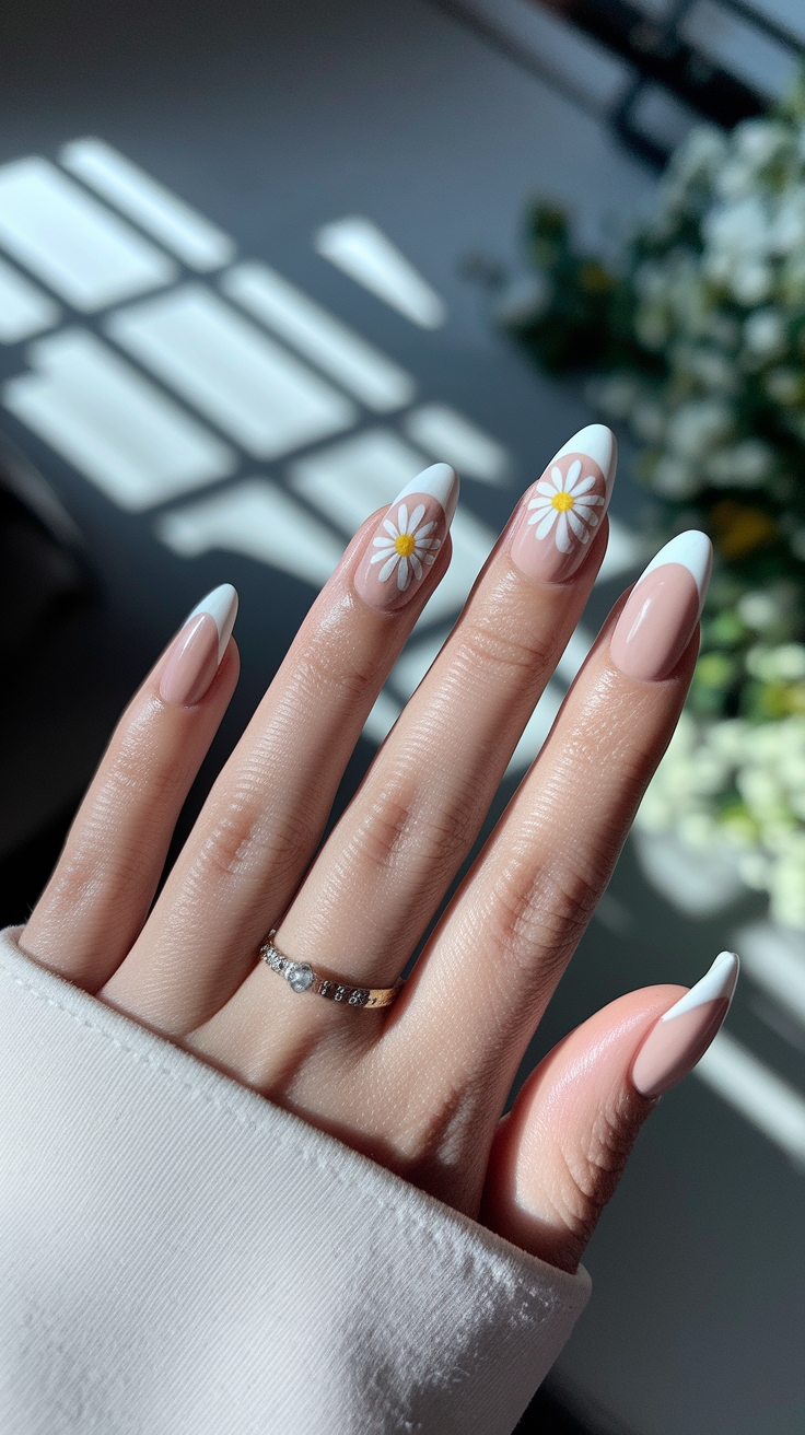 white flower nail design
